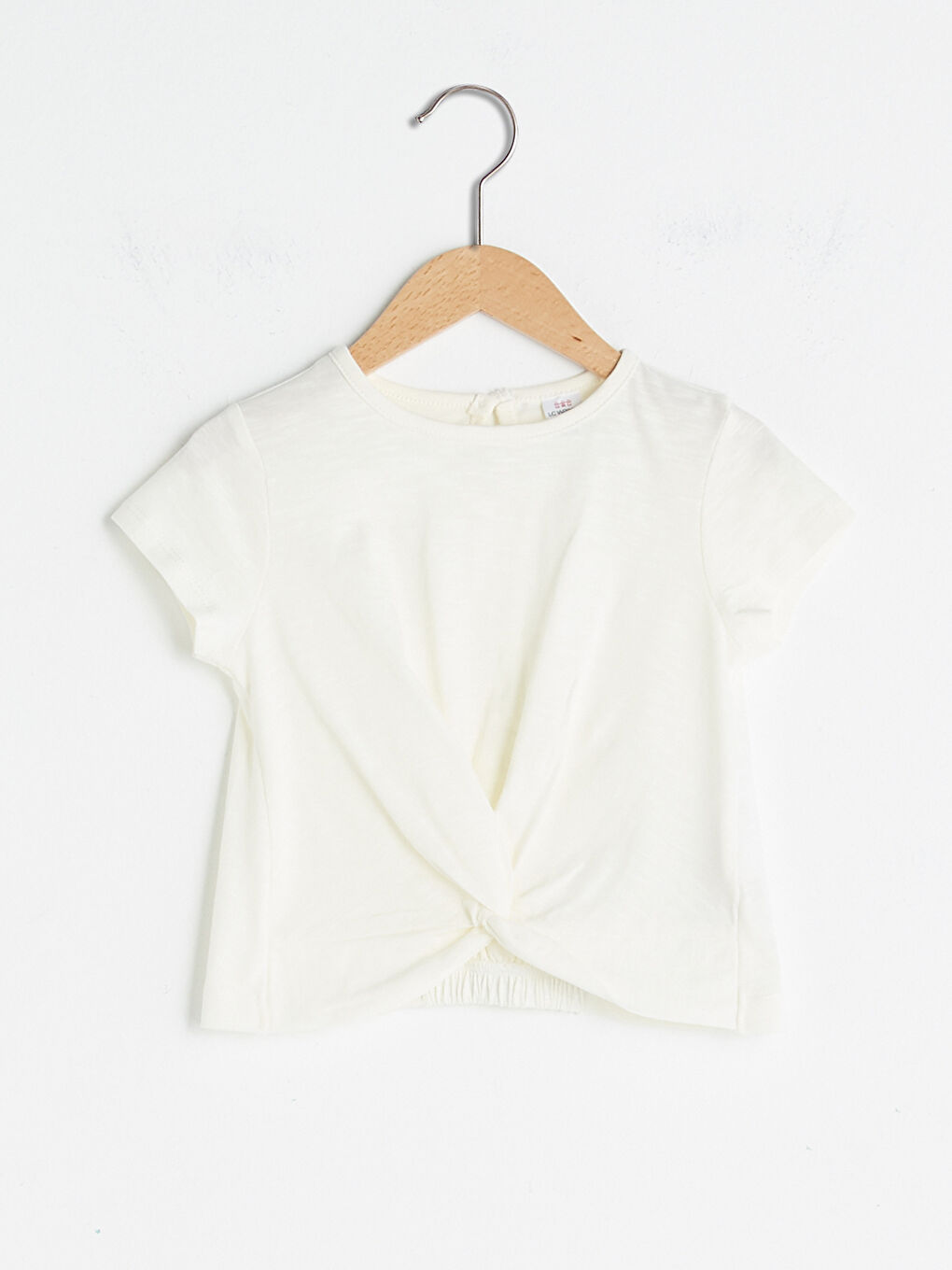 Ekru Bisiklet Yaka Kısa Kol Basic Kız Bebek Tişört