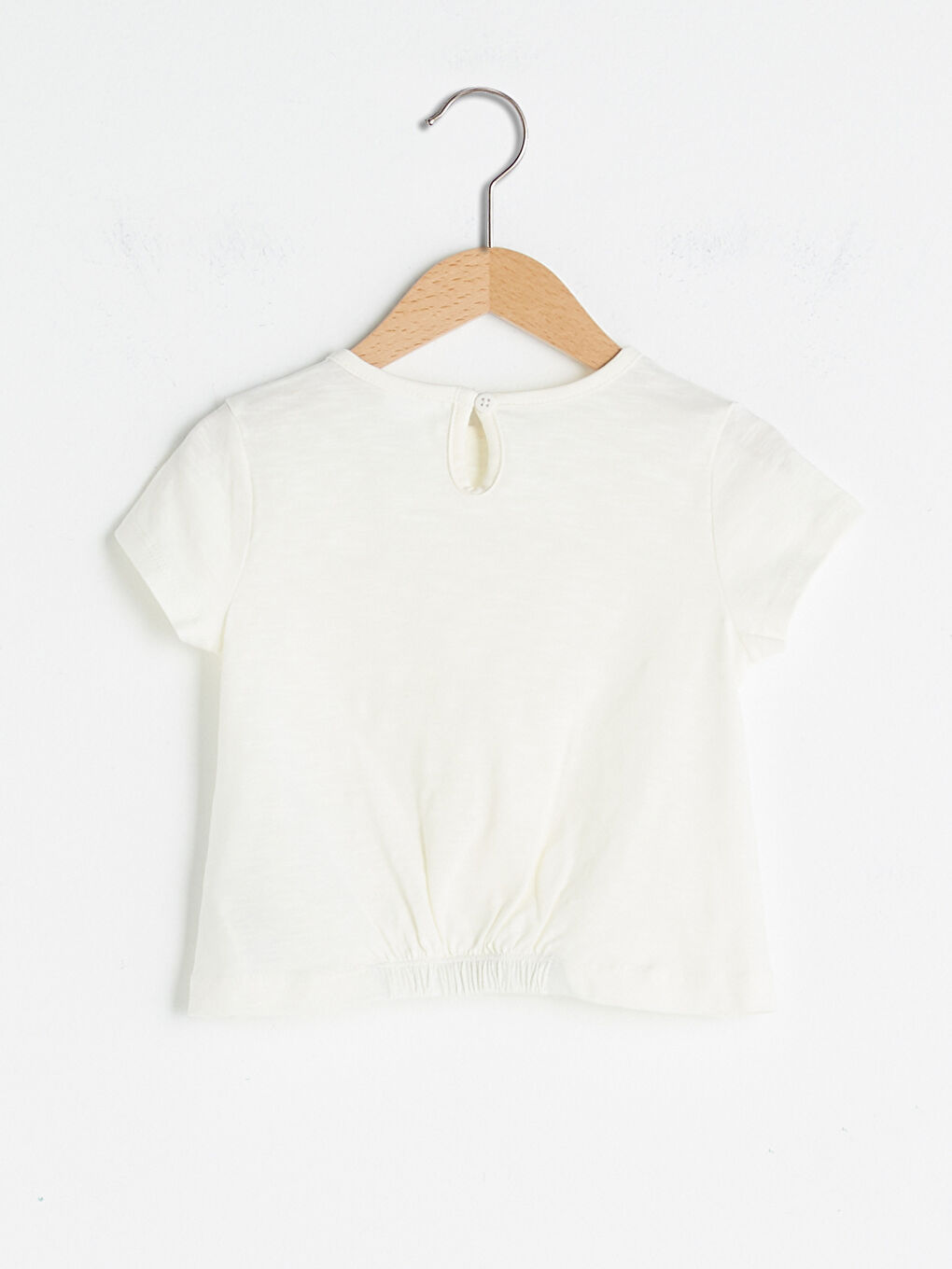 Ekru Bisiklet Yaka Kısa Kol Basic Kız Bebek Tişört-1