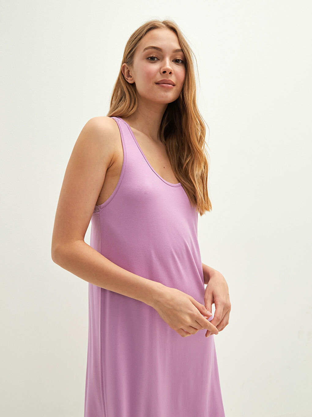 Crew Neck Lace Detailed Viscose Women's Fantasy Nightgown -S1GH96Z8-GEG