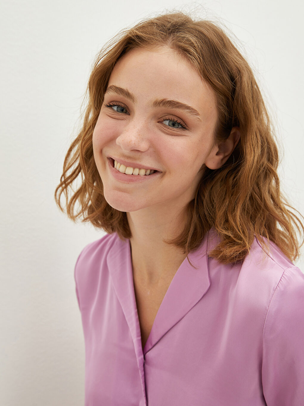 Shirt Collar Straight Short Sleeve Satin Fabric Women's Pajamas Set-4