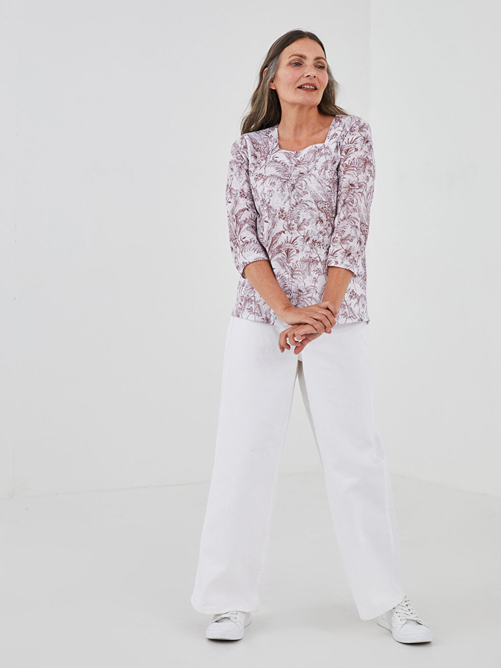 Square Neck Floral Women's T-Shirt-2