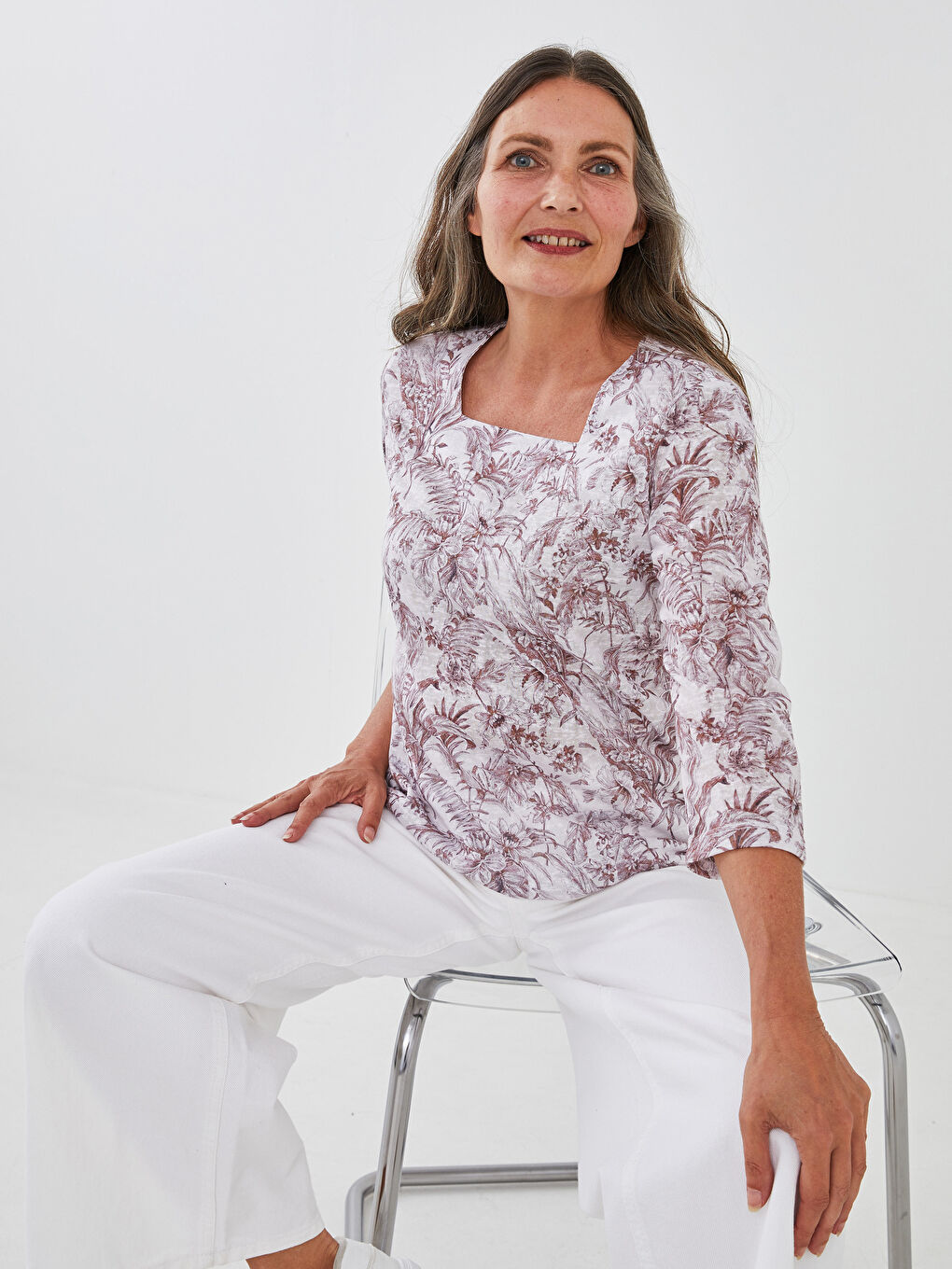 Square Neck Floral Women's T-Shirt-4