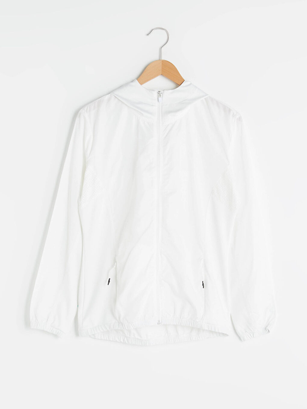 Beyaz Kapüşon Yaka Cep Detaylı Uzun Kollu Kadın Outdoor Yağmurluk-5