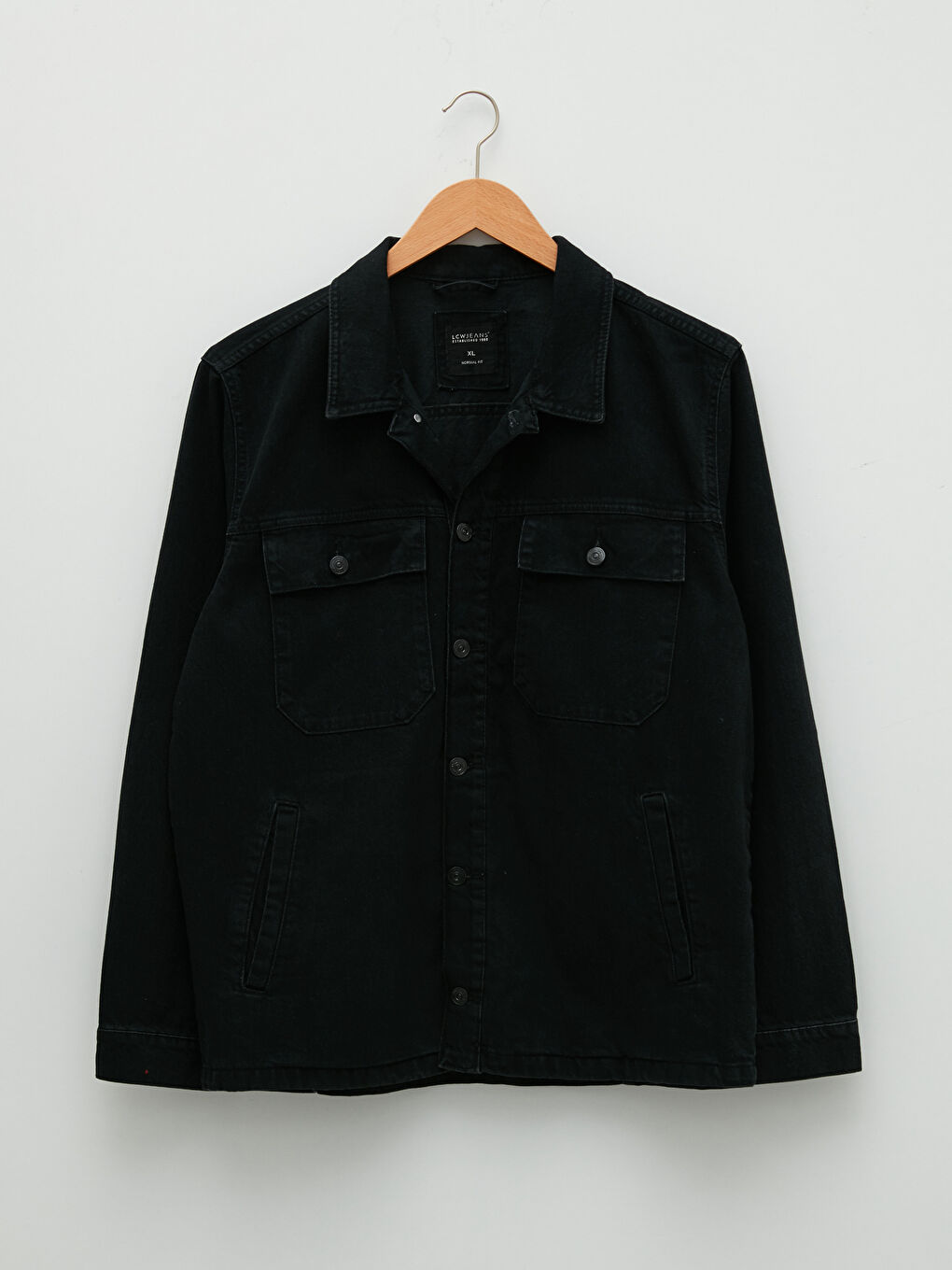 Siyah Standart Kalıp Erkek Jean Ceket-5