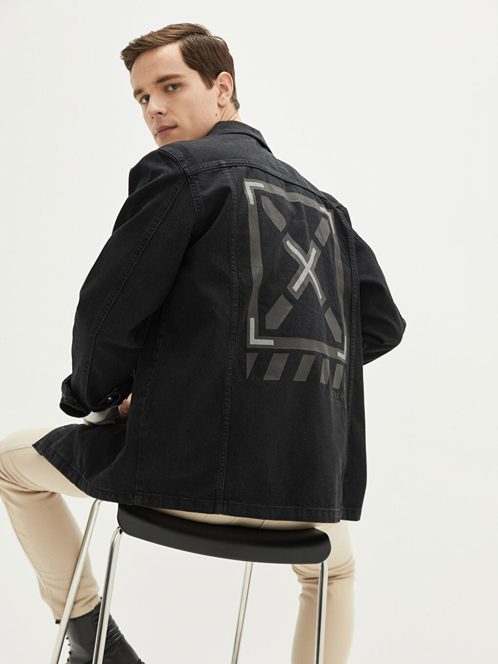 Siyah Standart Kalıp Erkek Jean Ceket