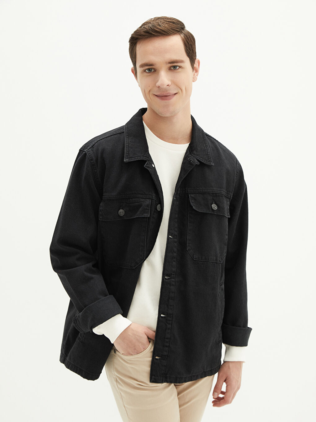 Siyah Standart Kalıp Erkek Jean Ceket-1