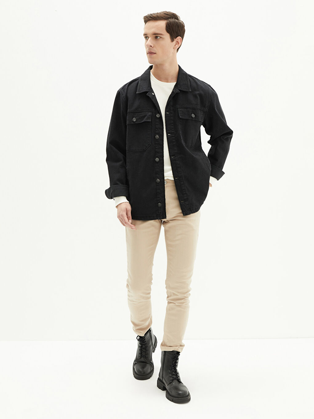 Siyah Standart Kalıp Erkek Jean Ceket-2