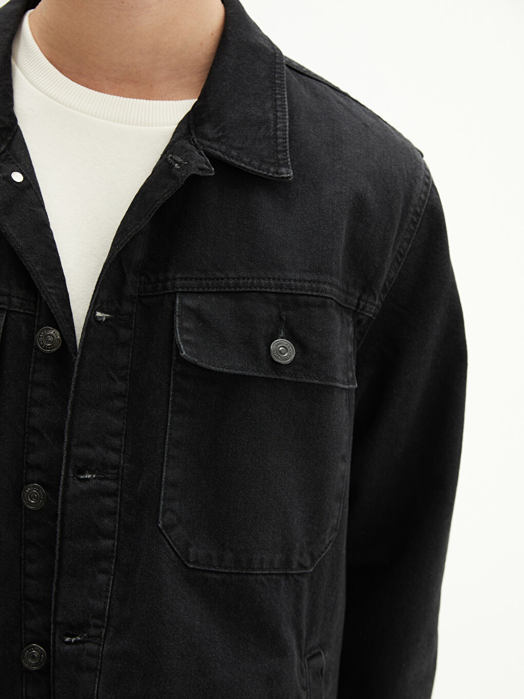 Siyah Standart Kalıp Erkek Jean Ceket-3