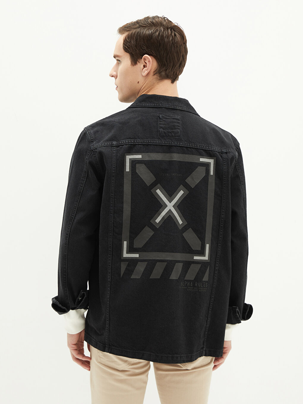 Siyah Standart Kalıp Erkek Jean Ceket-4