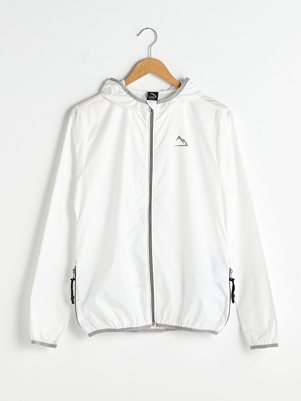 Beyaz Kapüşonlu Reflektör Detaylı Çanta Olabilen Uzun Kollu Outdoor Kadın Yağmurluk-5