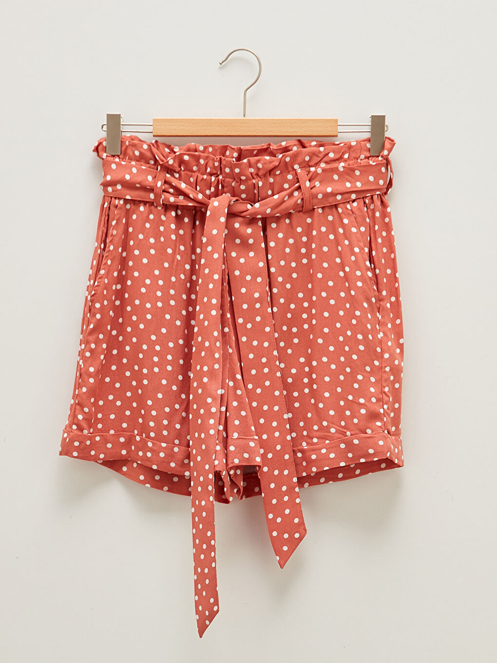Elastic Waist Polka Dot Pocket Detailed Viscose Women's Shorts-5