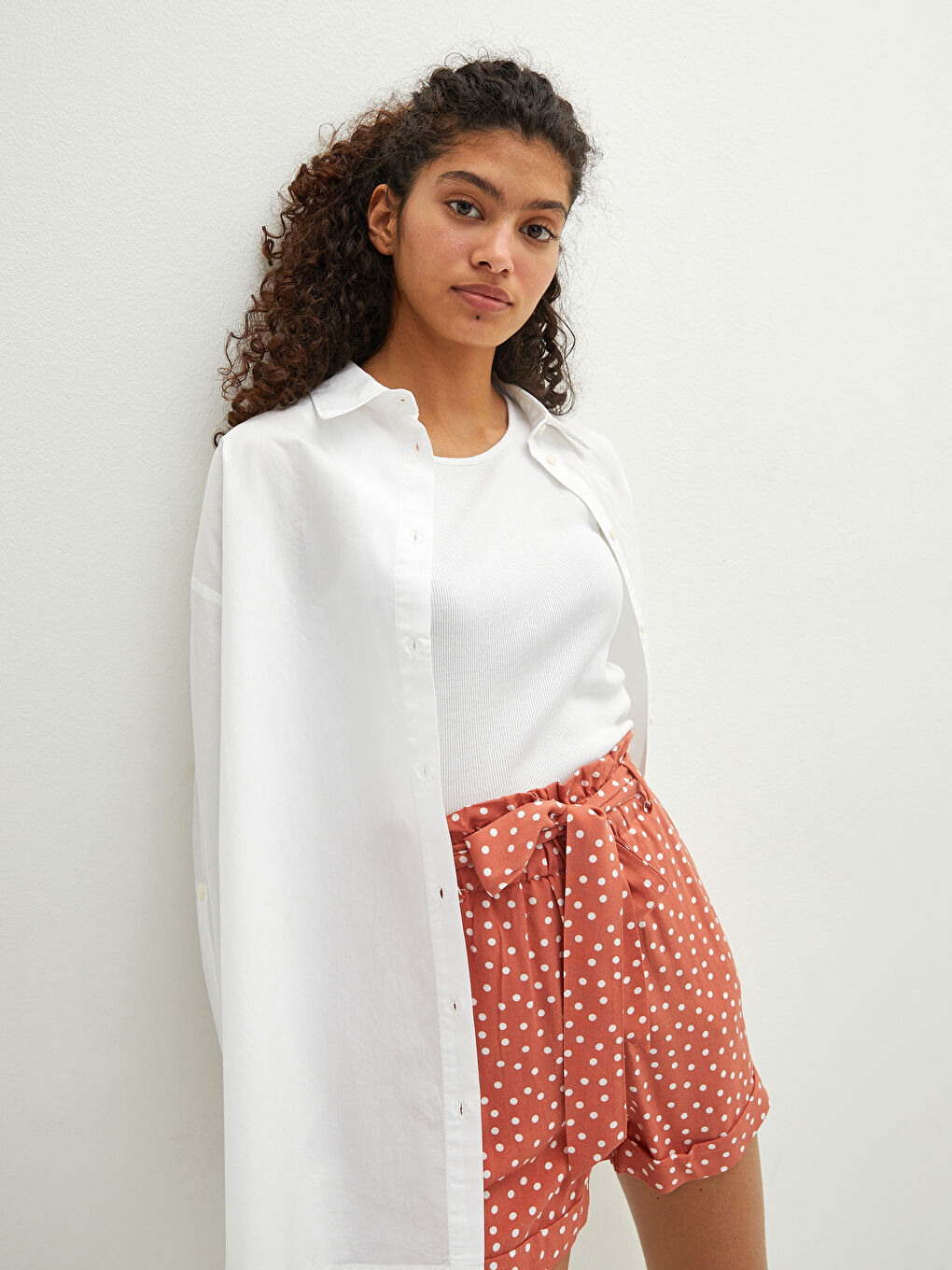 Elastic Waist Polka Dot Pocket Detailed Viscose Women's Shorts-2