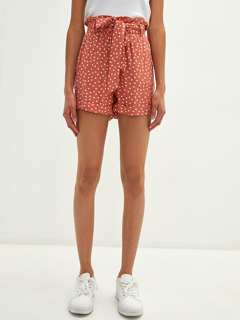 Elastic Waist Polka Dot Pocket Detailed Viscose Women's Shorts-3