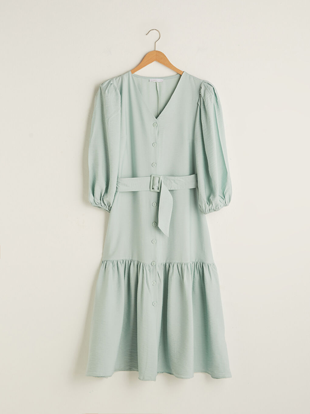 V Neck Waist Belt Straight Long Sleeve Women Dress-4