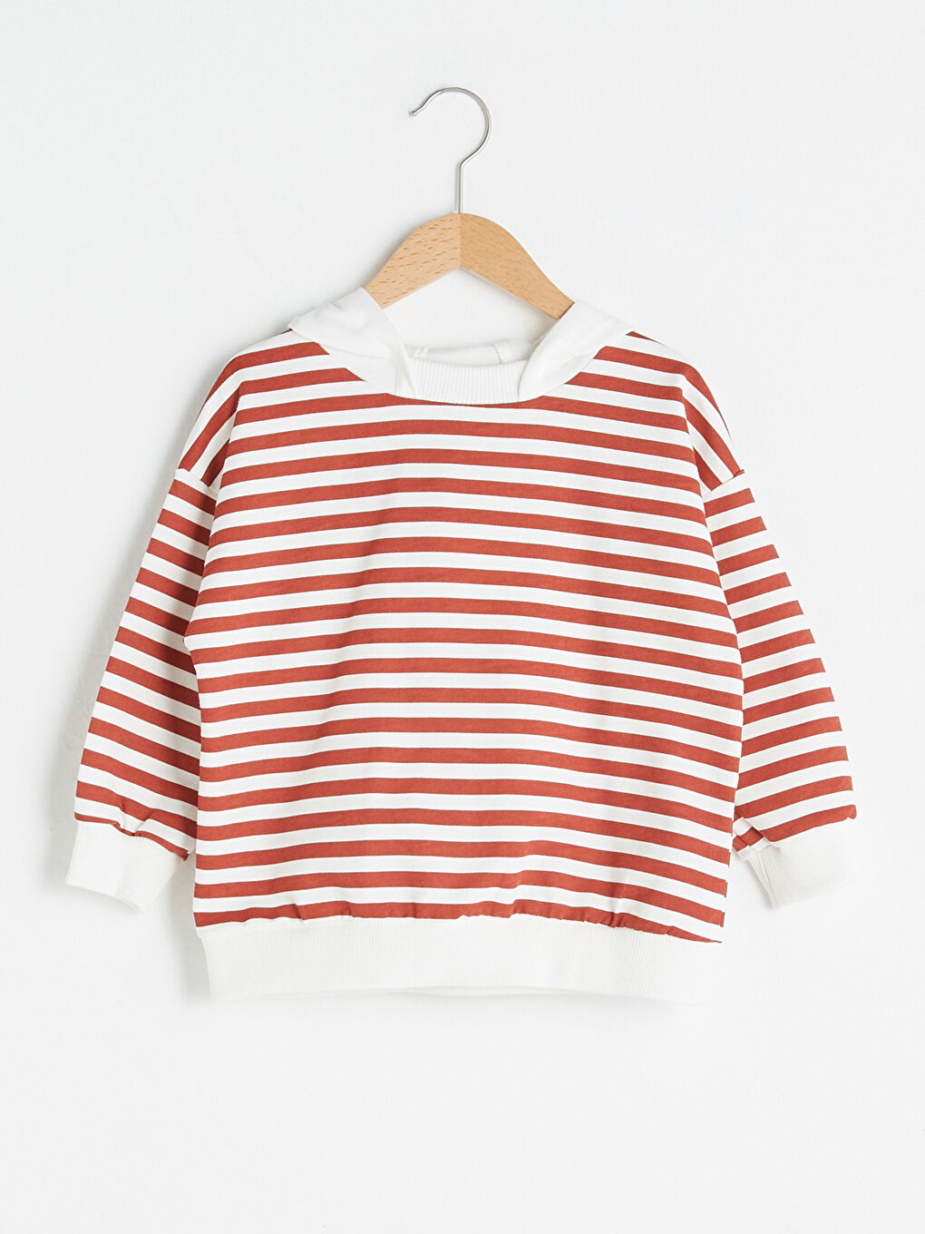 Kahverengi Kapüşonlu Uzun Kollu Çizgili Erkek Bebek Sweatshirt