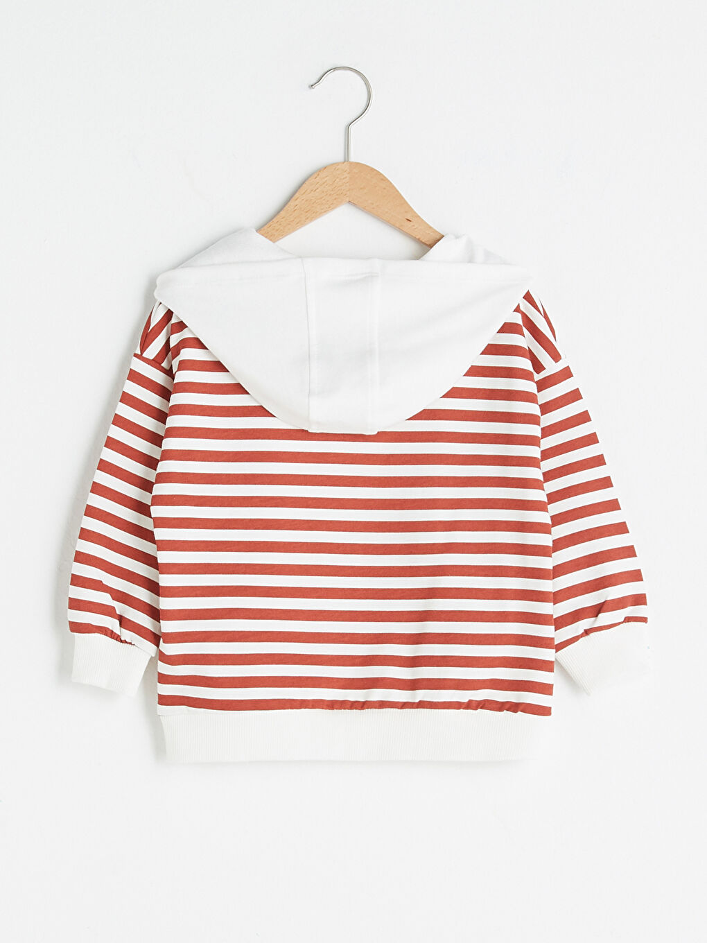 Kahverengi Kapüşonlu Uzun Kollu Çizgili Erkek Bebek Sweatshirt-1