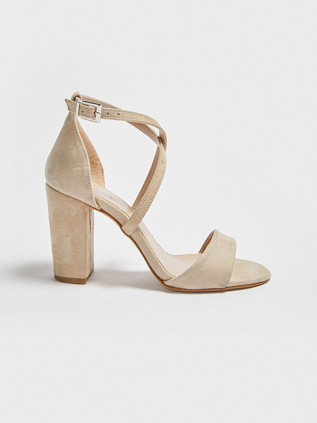 Bej Çapraz Bantlı Süet Kadın Topuklu Ayakkabı-3