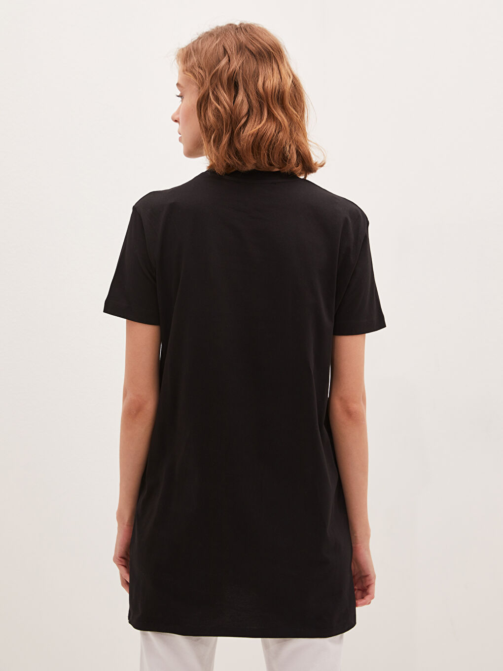 Bisiklet Yaka Düz Kısa Kollu Kadın Tunik-3