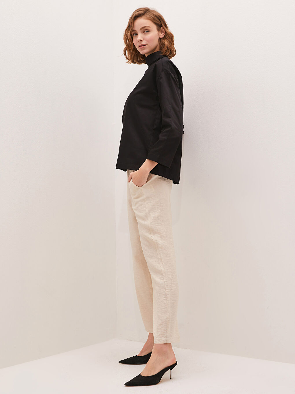 Taille Élastique Coupe Confort Pantalon Palazzo Femme Avec Détail Poche-1