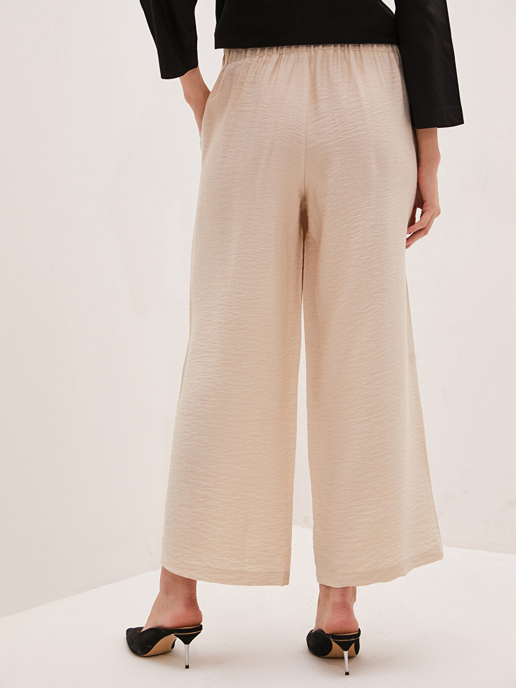 Taille Élastique Coupe Confort Pantalon Palazzo Femme Avec Détail Poche-3