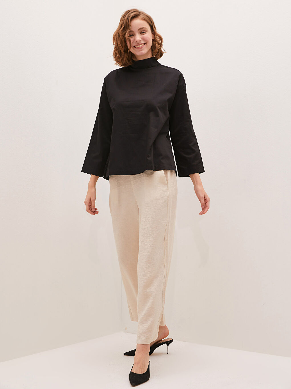 Taille Élastique Coupe Confort Pantalon Palazzo Femme Avec Détail Poche-4