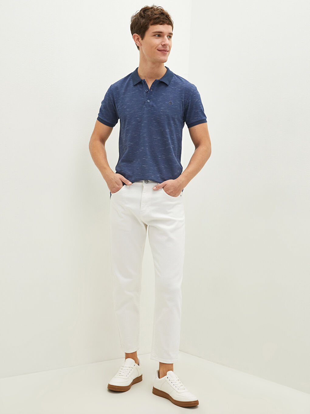 İndigo Polo Yaka Kısa Kollu Desenli Pike Erkek Tişört-1