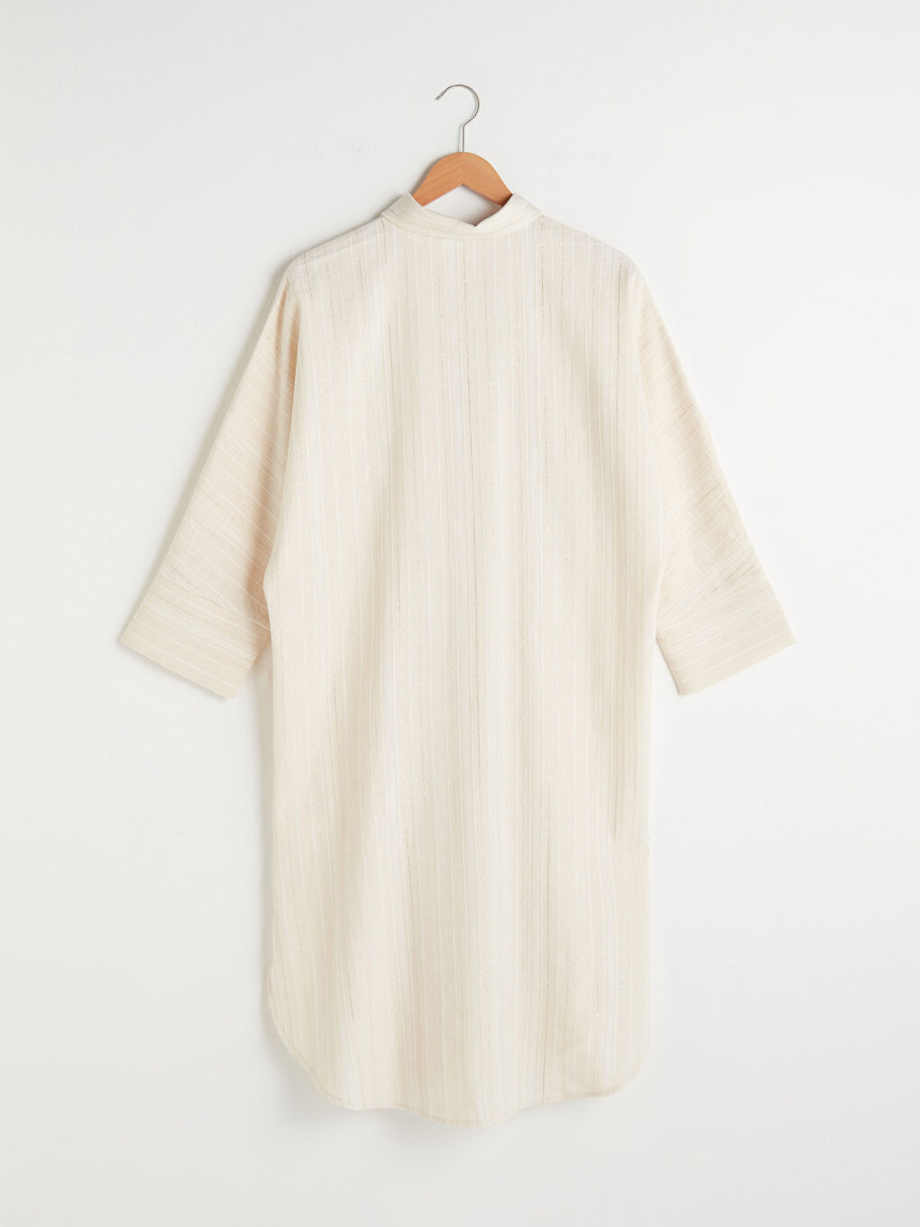 Bej Çizgili Oversize Kadın Gömlek Tunik-6