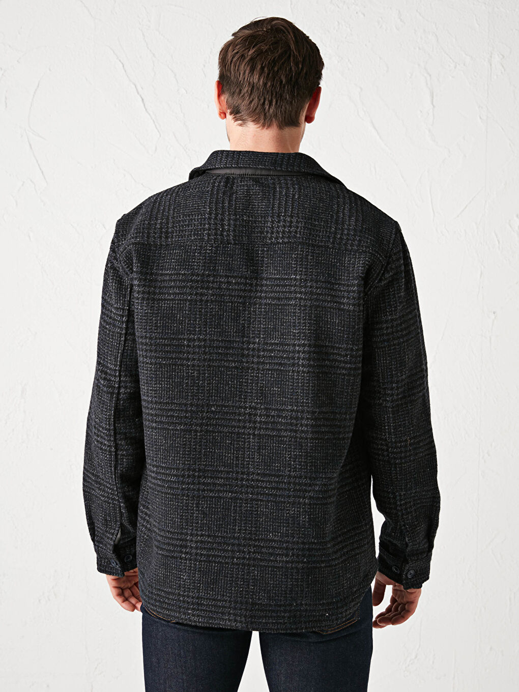 Lacivert Regular Fit Uzun Kollu Ekose Erkek Gömlek Ceket-3