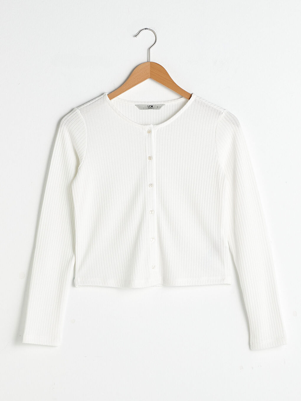 Beyaz Bisiklet Yaka Düz Düğme Detaylı Uzun Kollu Kadın Hırka-6