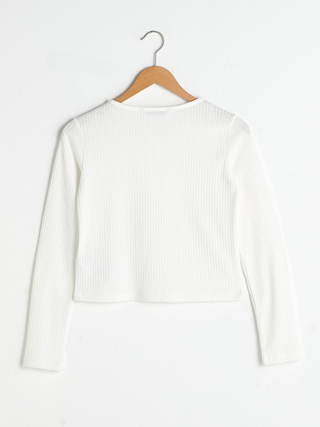 Beyaz Bisiklet Yaka Düz Düğme Detaylı Uzun Kollu Kadın Hırka-7