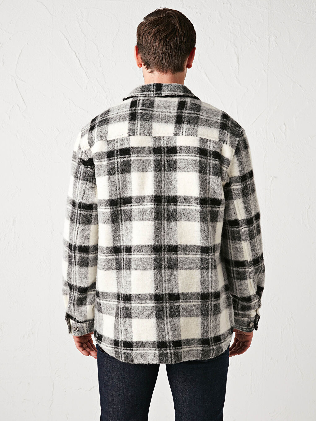 Siyah Regular Fit Uzun Kollu Ekose Erkek Gömlek Ceket-4