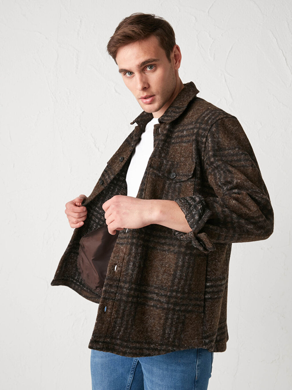 LCW Vision Regular Fit Long Sleeve Plaid Stamp Men Shirt Jacket -S1GL38Z8-LLL