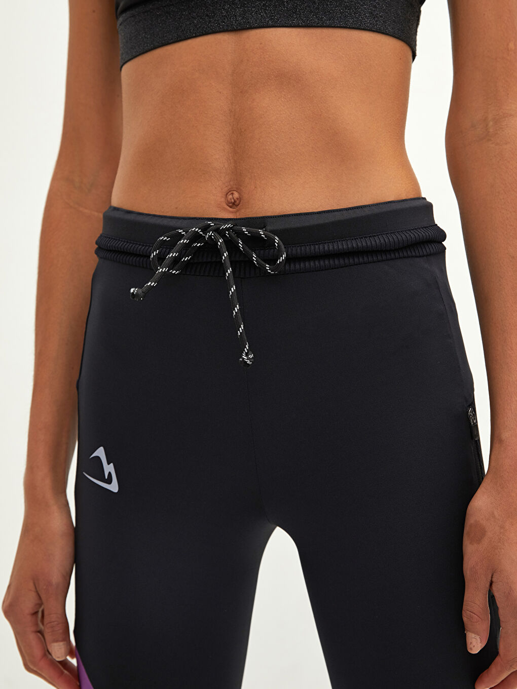 Mor Beli Lastikli Reflektör Baskılı Cep Detaylı Kadın Outdoor Tayt-4