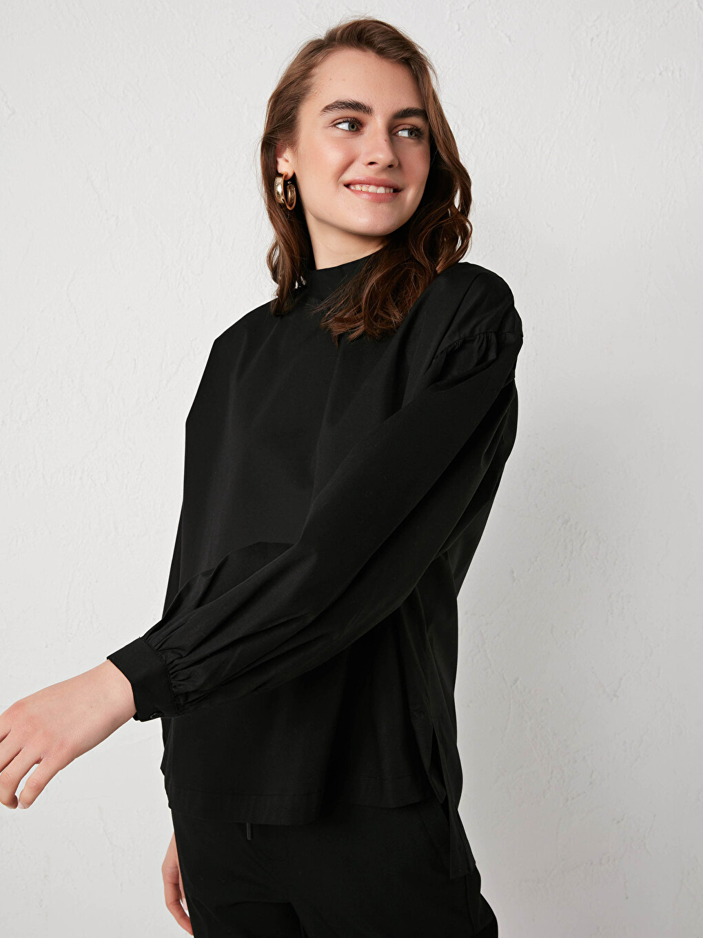 LCW Modest Grandad Collar Balloon Sleeve Oversize Poplin Women's