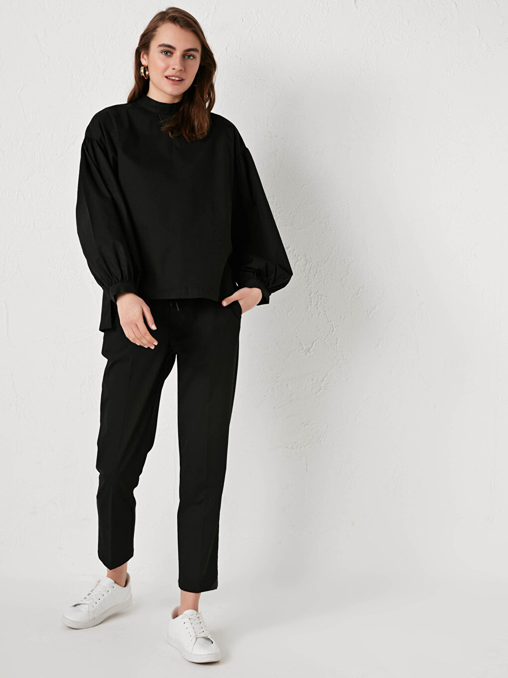 LCW Modest Grandad Collar Balloon Sleeve Oversize Poplin Women's
