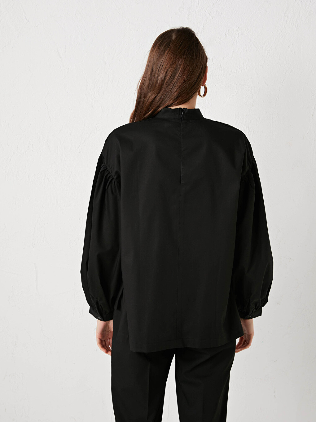 LCW Modest Grandad Collar Balloon Sleeve Oversize Poplin Women's