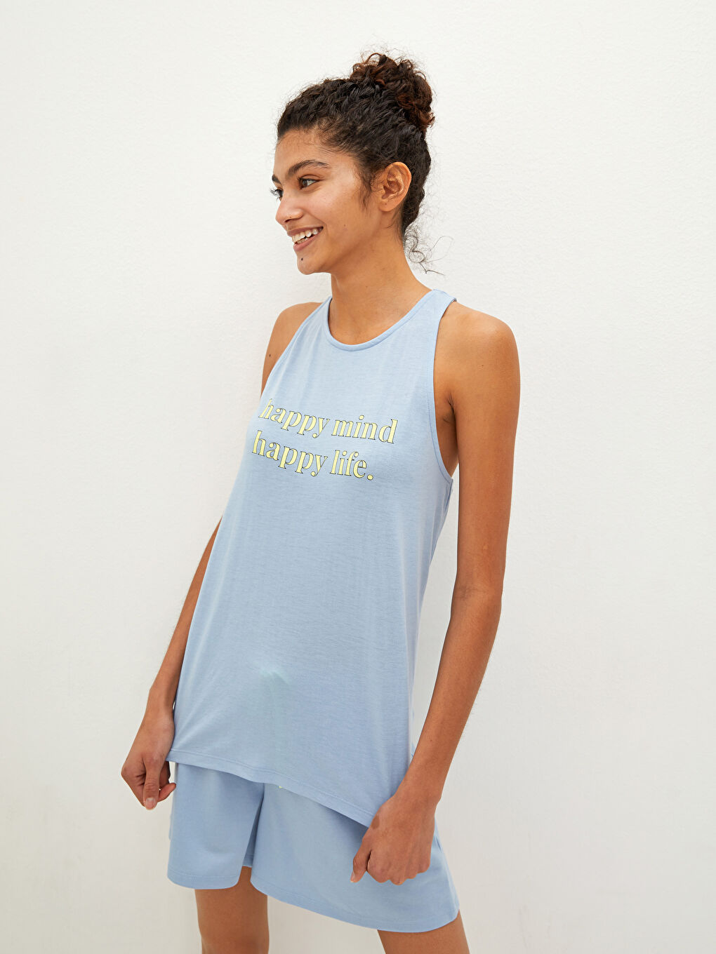 Crew Neck Slogan Printed Women's Pajama Top-1