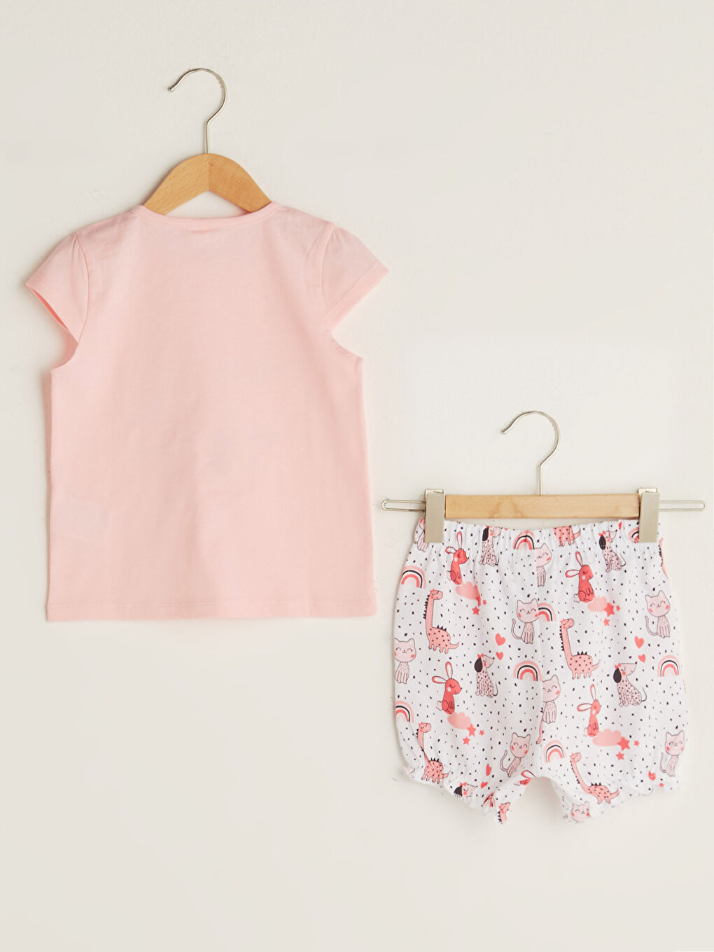 Pembe Bisiklet Yaka Kısa Kol Baskılı Kız Bebek Pijama Takımı-1