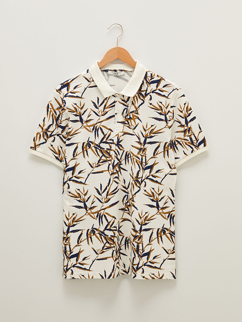 Ekru Polo Yaka Kısa Kollu Desenli Pike Erkek Tişört-5