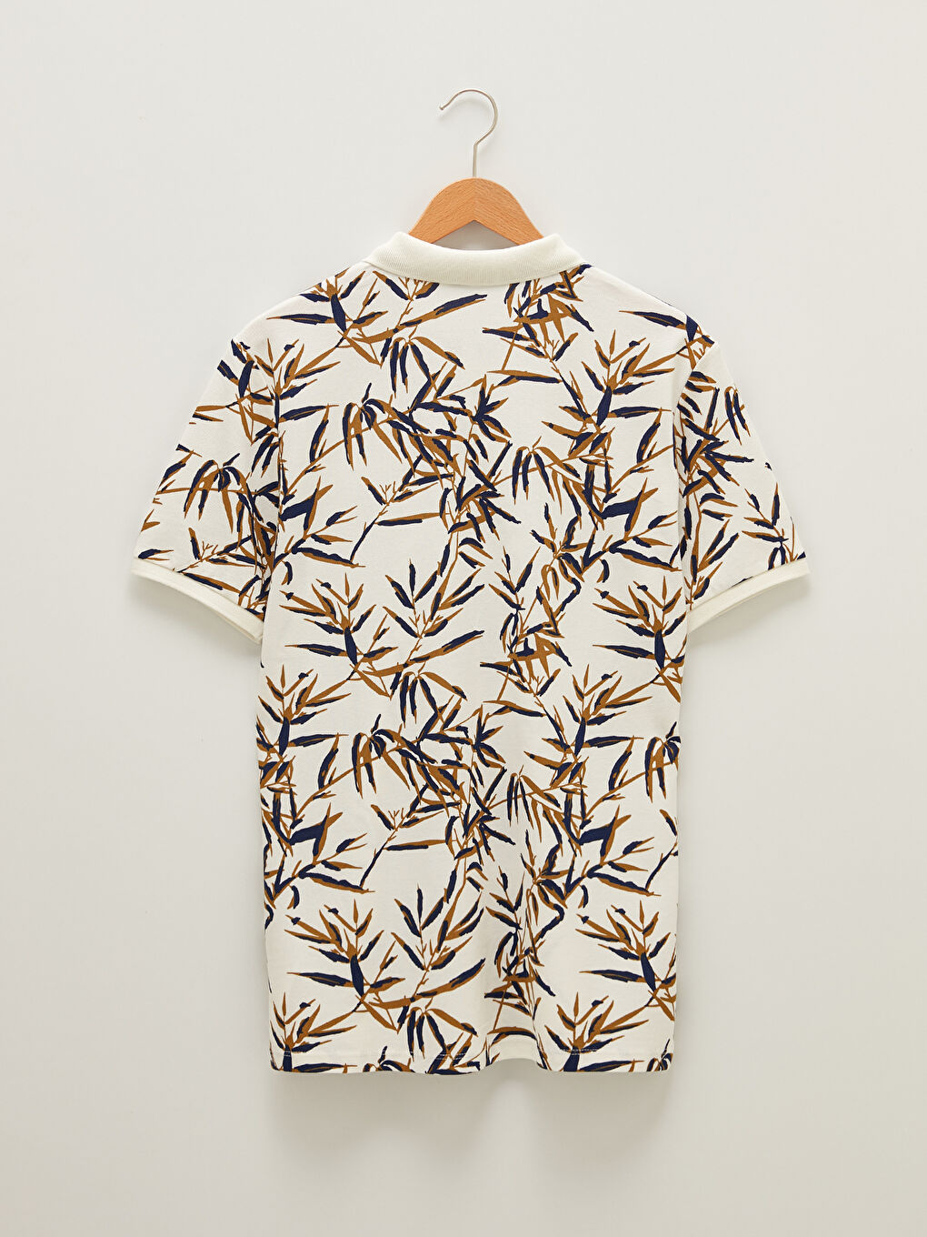 Ekru Polo Yaka Kısa Kollu Desenli Pike Erkek Tişört-6