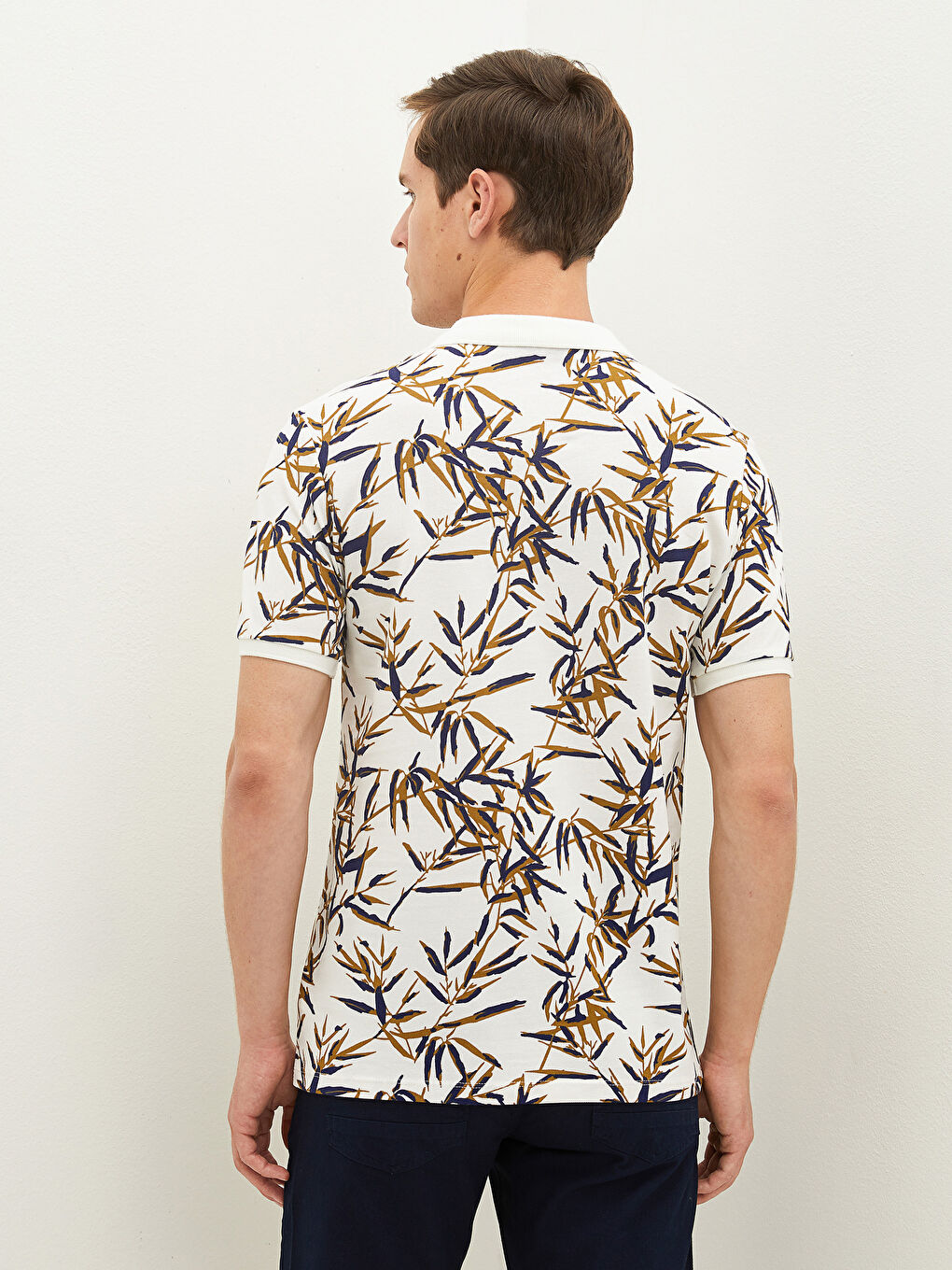 Ekru Polo Yaka Kısa Kollu Desenli Pike Erkek Tişört-3