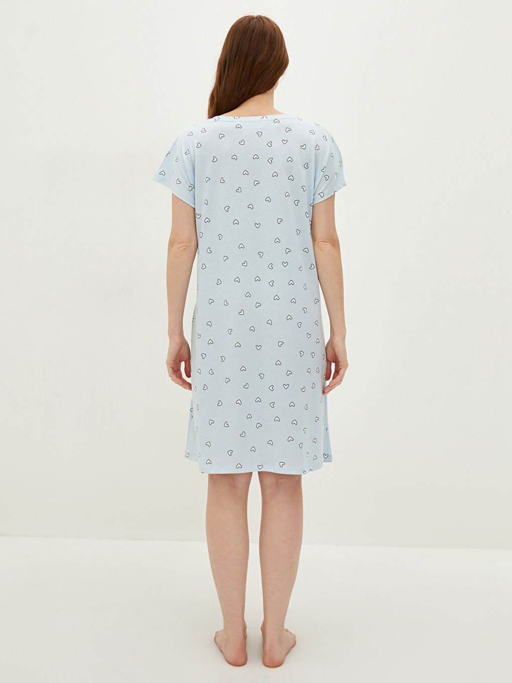 Crew Neck Printed Short Sleeve Cotton Maternity Nightgown-4