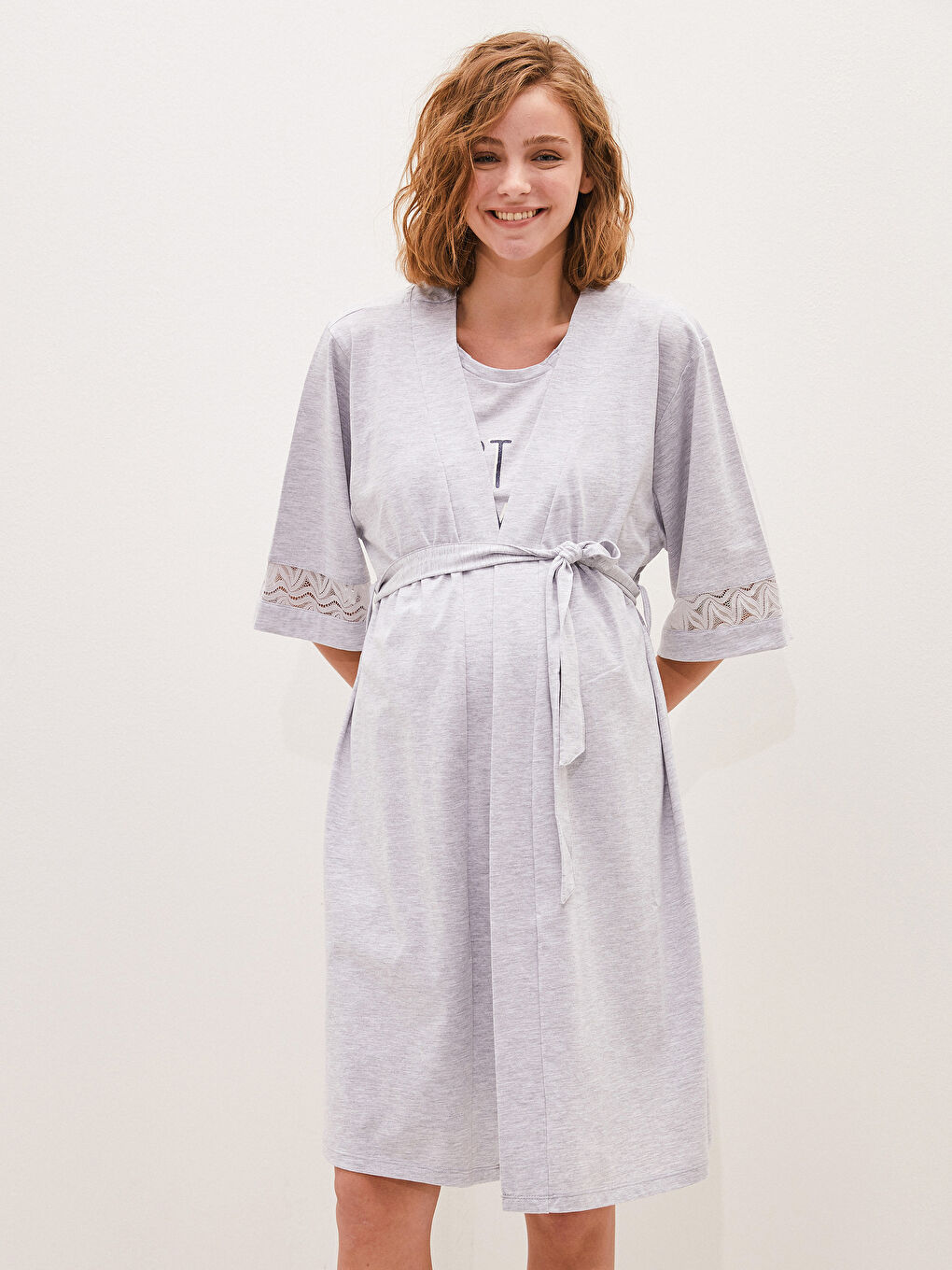 LC Waikiki Lace Detailed Short Sleeve Pregnant Dressing Gown -S1GM63Z8-CT3