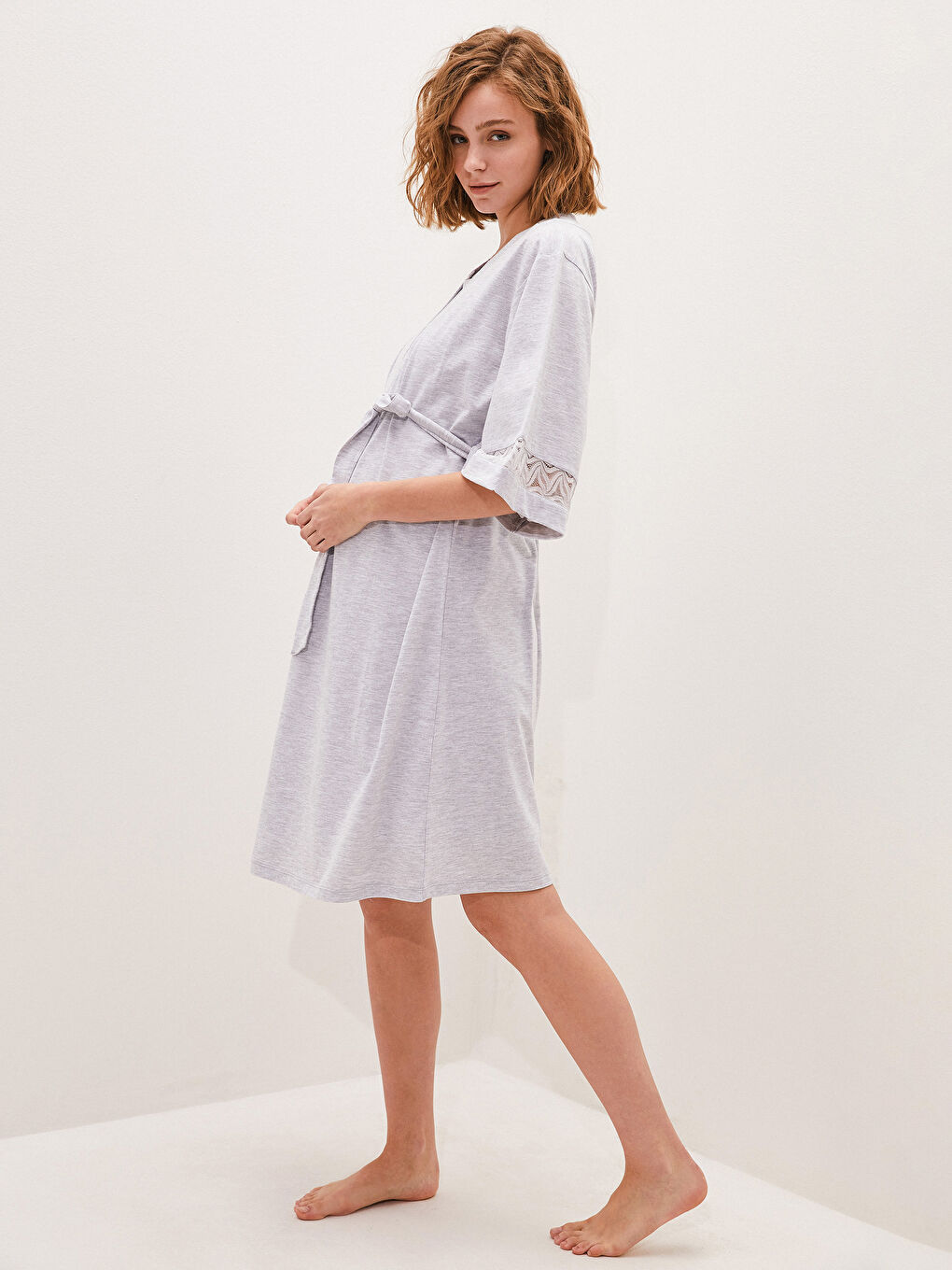 LC Waikiki Lace Detailed Short Sleeve Pregnant Dressing Gown -S1GM63Z8-CT3