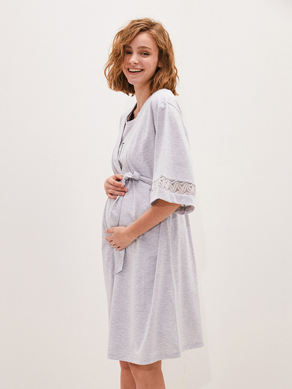 LC Waikiki Lace Detailed Short Sleeve Pregnant Dressing Gown -S1GM63Z8-CT3