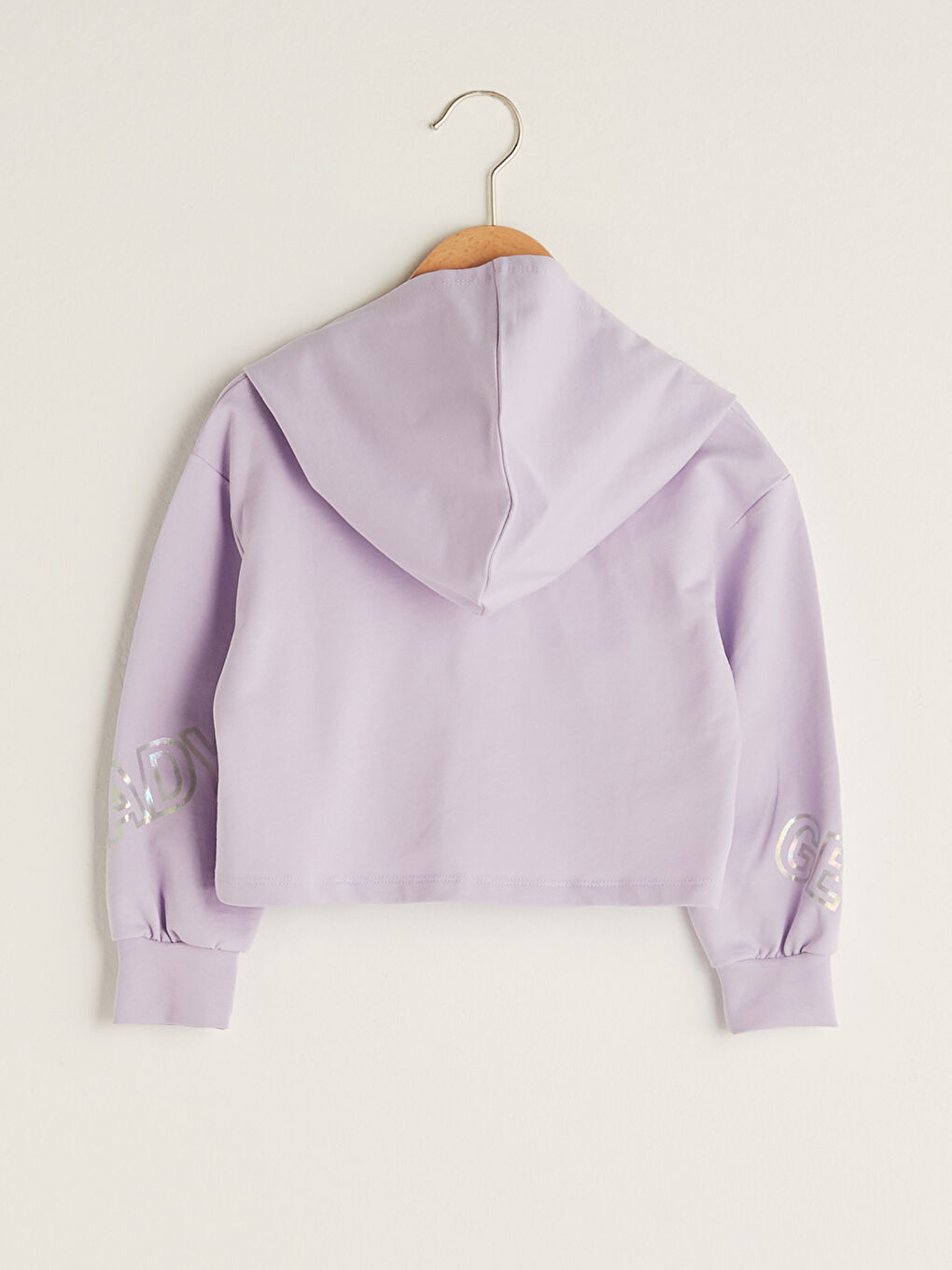 سويت شيرت بسحاب مطبوع بكابوش كم طويل للبنات-1