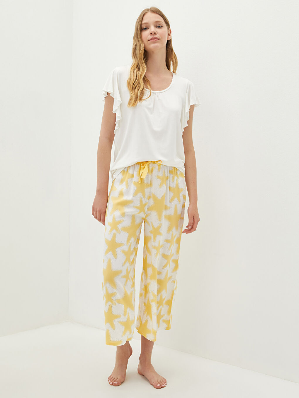 Ensemble de Pyjamas Capri pour Femmes à Manches Courtes en Viscose avec Encolure en U et Imprimé-1