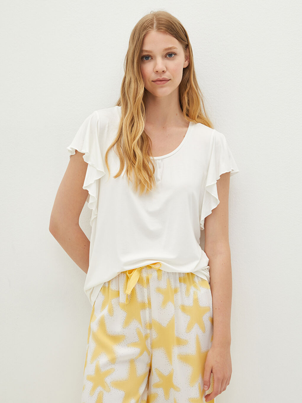 Ensemble de Pyjamas Capri pour Femmes à Manches Courtes en Viscose avec Encolure en U et Imprimé-4