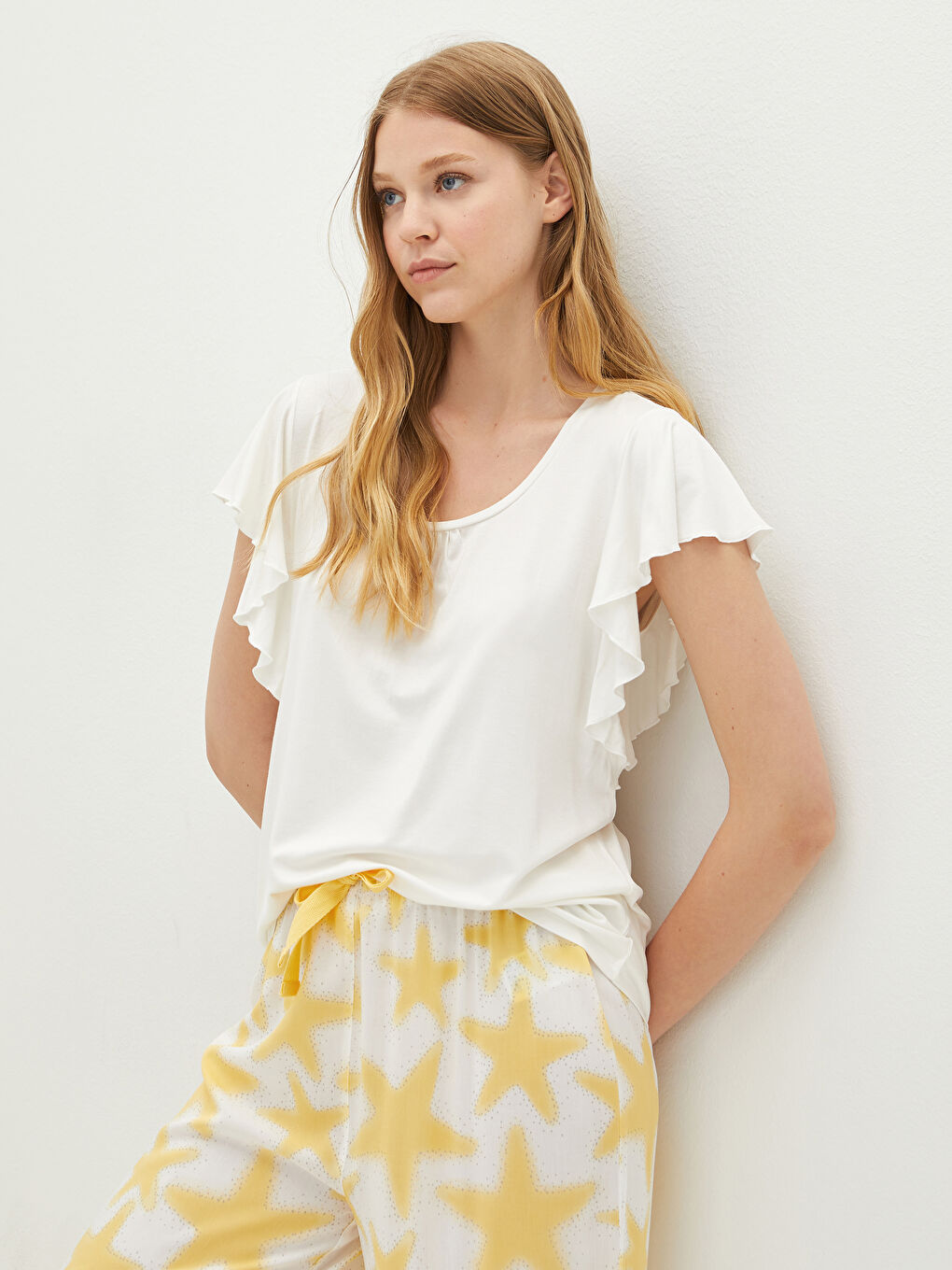 Ensemble de Pyjamas Capri pour Femmes à Manches Courtes en Viscose avec Encolure en U et Imprimé