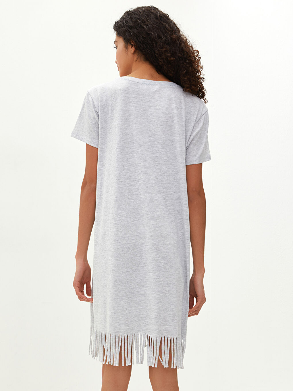 Gri Bisiklet Yaka Snoopy Baskılı Kadın Gecelik-4